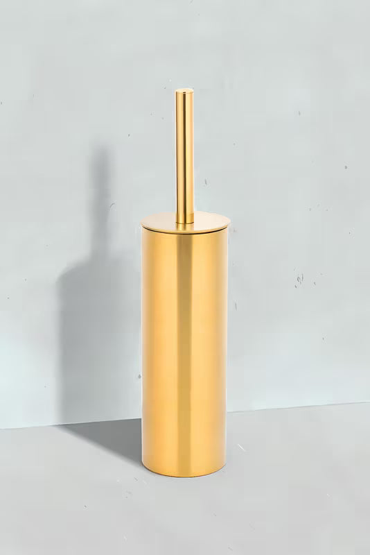 Laisvai pastatomas WC šepetys SAT Gold matinio aukso spalvos iš metalo, skirta vonios kambariui.