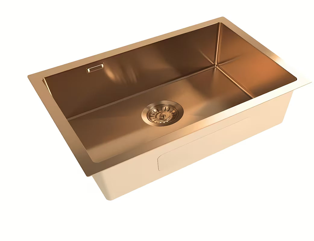 Virtuvinis vieno dubens plautuvė SAT Aurum iš šlifuoto nerūdijančio plieno, spalva rose gold, pro montavimas po stalviršiu.