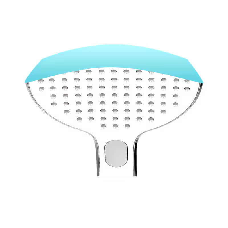 Dušo komplektas SAT Chrome su 3 srovių rankiniu dušu, dušo stovu ir balta stikline lentynėle