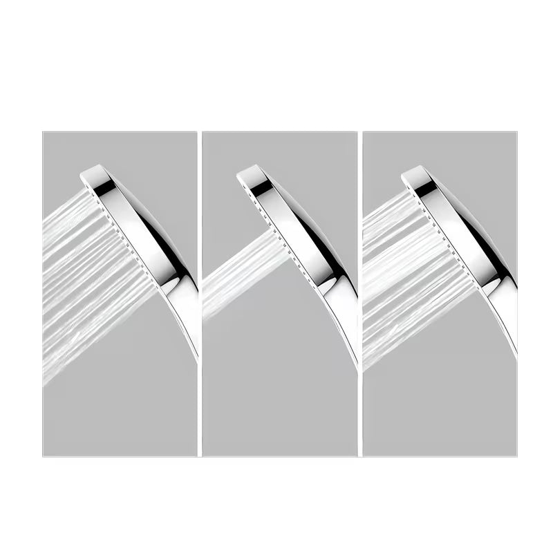 Dušo komplektas SAT Chrome su 3 srovių rankiniu dušu, dušo stovu ir balta stikline lentynėle