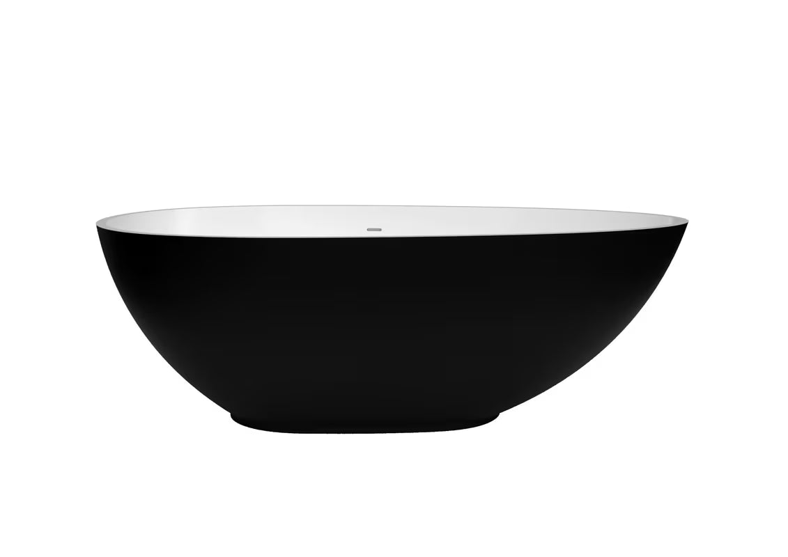 Laisvai pastatoma vonia SAT 170x85 cm iš lieto marmuro, juodos / baltos spalvos, kairinė ir dešininė orientacija.