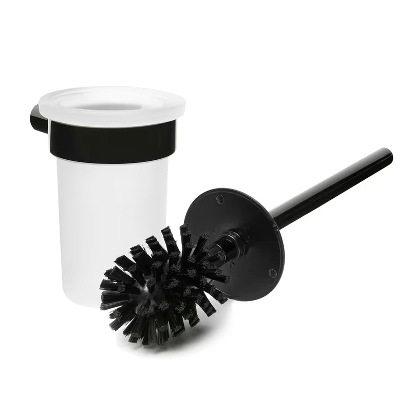 Sieninė WC šepetys SAT Simply R, PVD Gun Metal spalvos, su matinio stiklo indeliu.