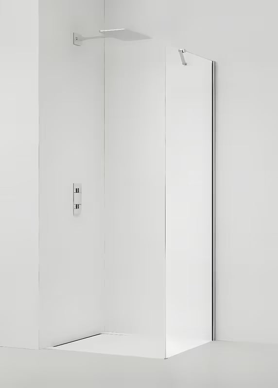 Stacionari dušo durų šoninė sienelė 90 cm su skaidriu stiklu ir blizgaus chromo profiliais.