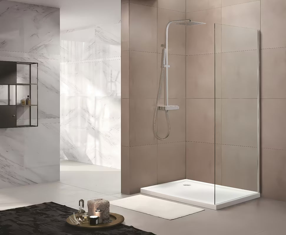 Šoninė sienelė SAT T-Linea 80 cm su skaidriu stiklu ir blizgiu chromo profiliu