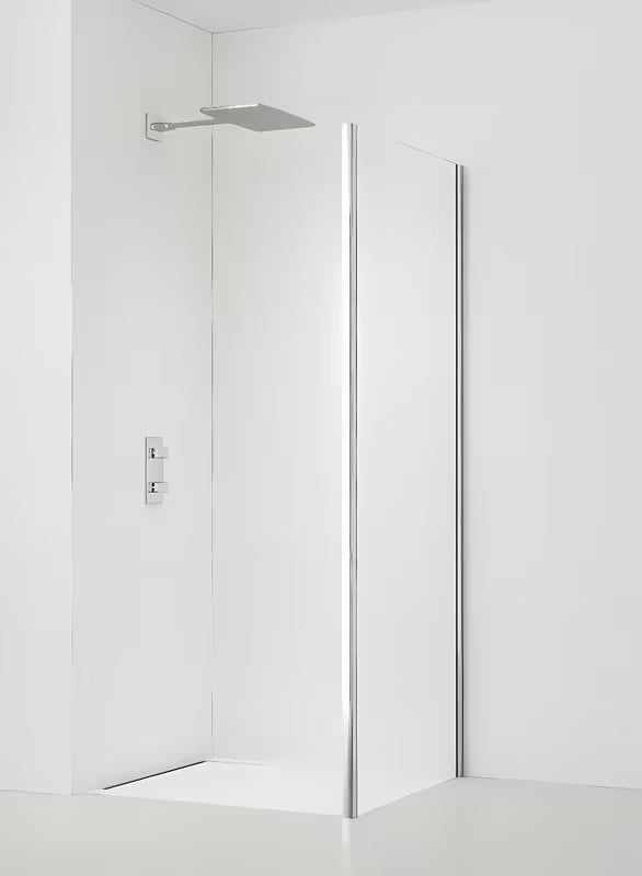 Dušo durų šoninė sienelė SAT Tex 90 cm, blizgus chromas, skaidrus stiklas, danga Easy Clean.