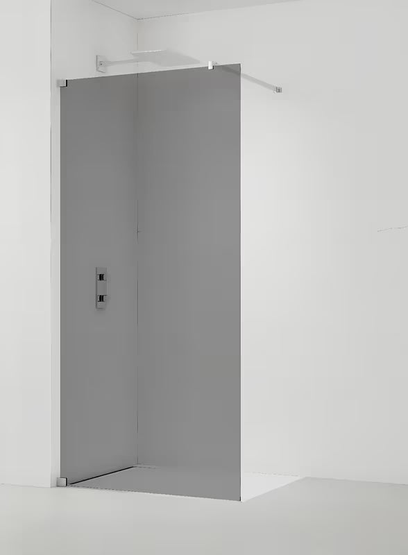 Dušo sienelė SAT Walk-in 100x200 cm su nepermatomu dūminio efekto stiklu ir blizgaus chromo apdaila.