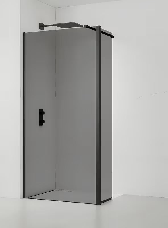 SAT Walk-in walk in Dušo-Sienelė 100 cm, juodos spalvos, su dūminto matinio stiklo užpildu.