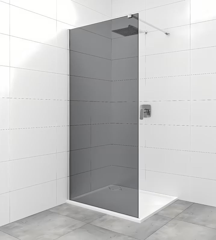 SAT Walk-in walk in Dušo-Sienelė 120 cm iš nepermatomo dūminio stiklo su blizgaus chromo profiliais.