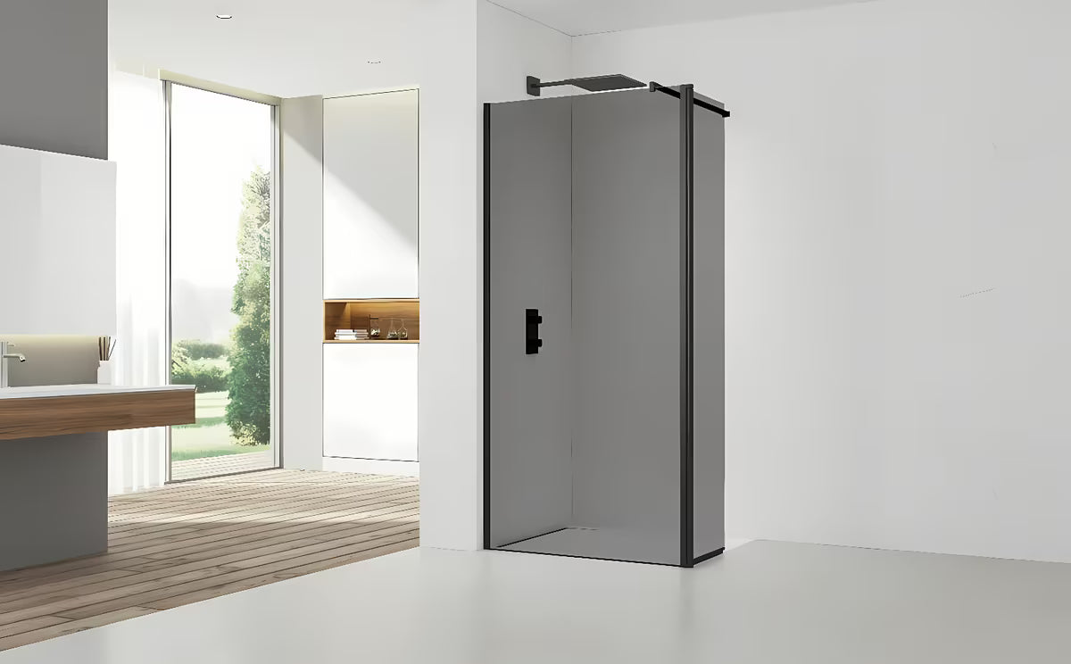 SAT Walk-in walk in Dušo-Sienelė 120 cm, juodos spalvos, su nepermatomu stiklu ir dūminiu efektu
