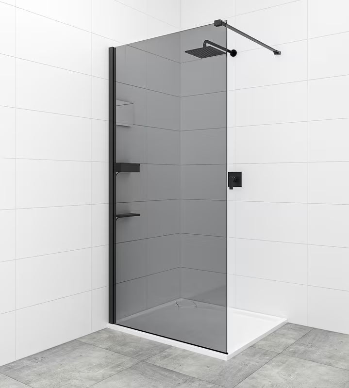 SAT Walk-in walk in Dušo-Sienelė 120 cm juodos spalvos su nepermatomu dūminio efekto stiklu.