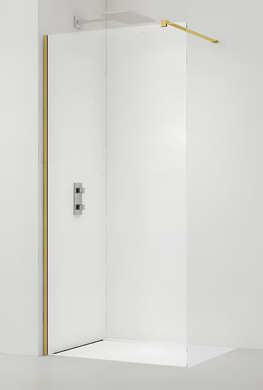 Walk-in dušo sienelė SAT Walk-in 130 cm su skaidriu stiklu ir blizgiu auksinės spalvos profiliu