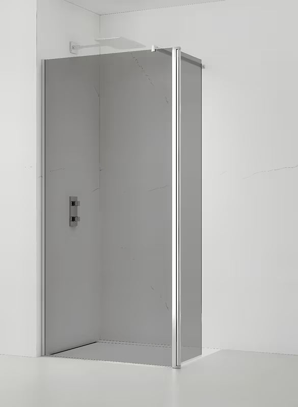 SAT Walk-in walk in Dušo-Sienelė 140 cm blizgaus chromo spalvos su nepermatomu stiklu ir dūminiu efektu
