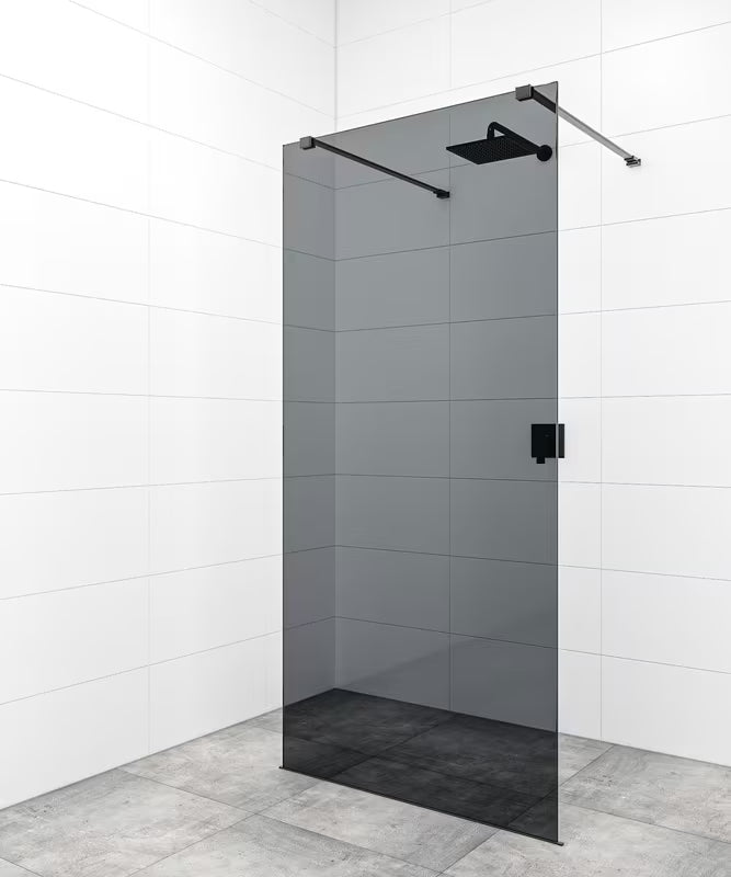 SAT Walk-in walk in Dušo-Sienelė 140 cm iš 8 mm grūdinto stiklo su juodais tvirtinimo strypais