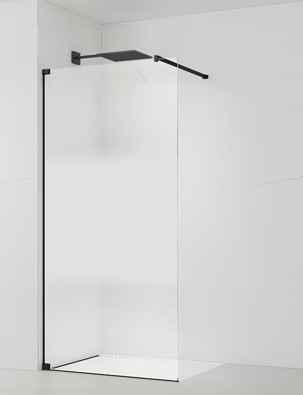 Juoda walk in Dušo-Sienelė SAT Walk-in 140x200 cm iš skaidraus stiklo su matine juosta