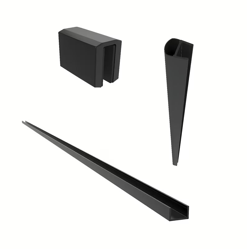 Juoda walk in Dušo-Sienelė SAT Walk-in 140x200 cm iš skaidraus stiklo su matine juosta