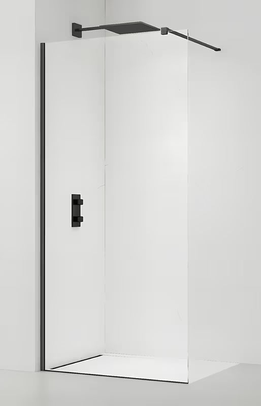 Walk-in dušo sienelė SAT Walk-in 150 cm su skaidriu stiklu ir juodais profiliais
