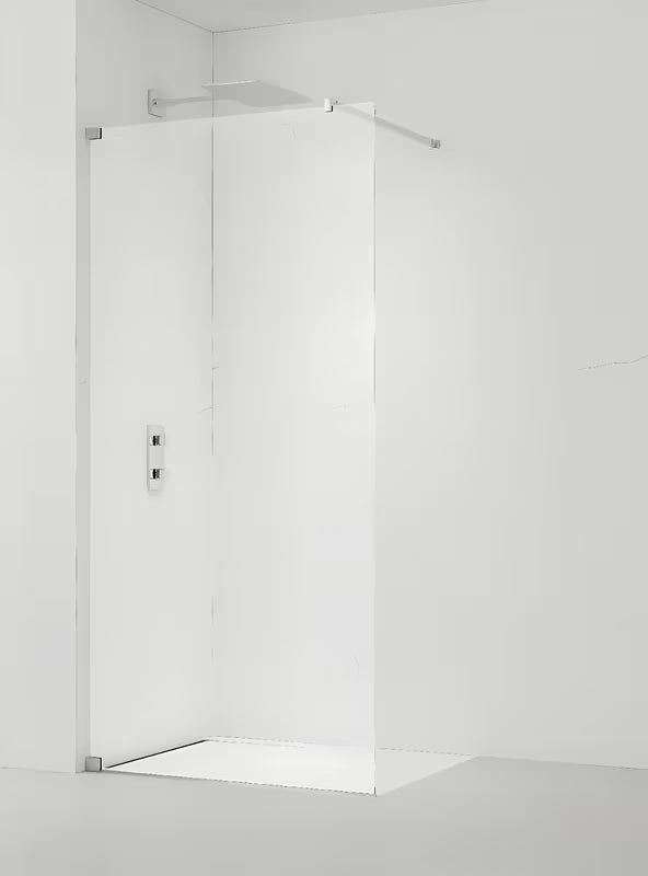Walk in dušo-sienelė SAT Walk-in 70 cm, su skaidriu stiklu be dekoro ir blizgaus chromo profiliais.