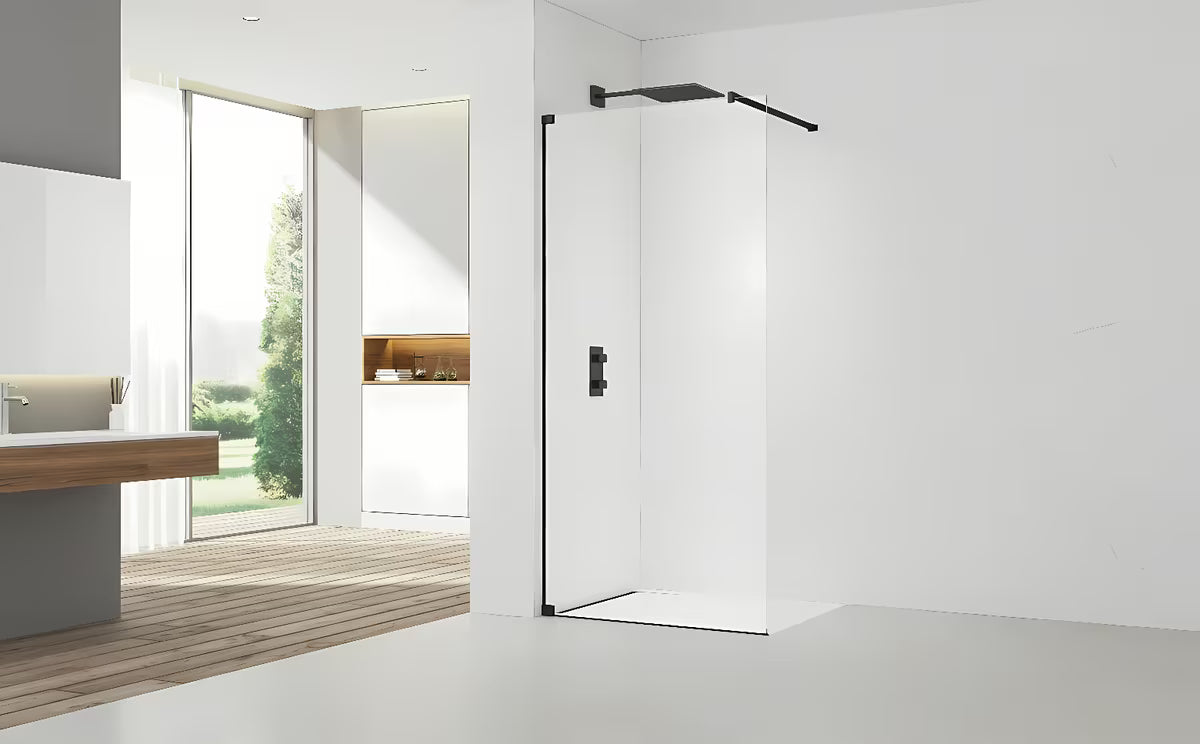 Walk in dušo-sienelė SAT Walk-in 70 cm, su skaidriu stiklu ir juodais matiniais profiliais