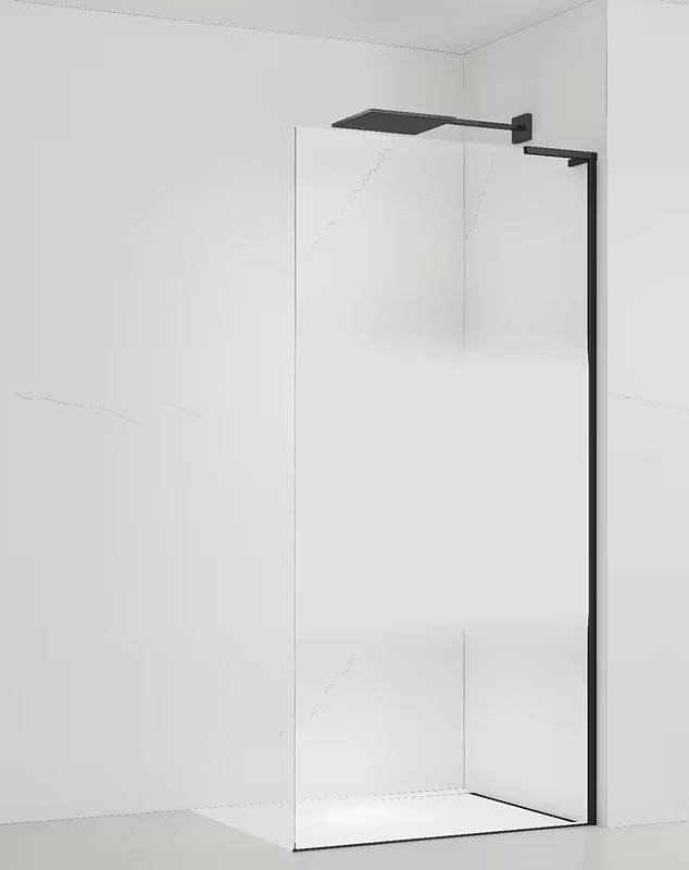 Juoda walk-in dušo sienelė SAT Walk-in 80 cm iš skaidraus grūdinto stiklo su matine juosta