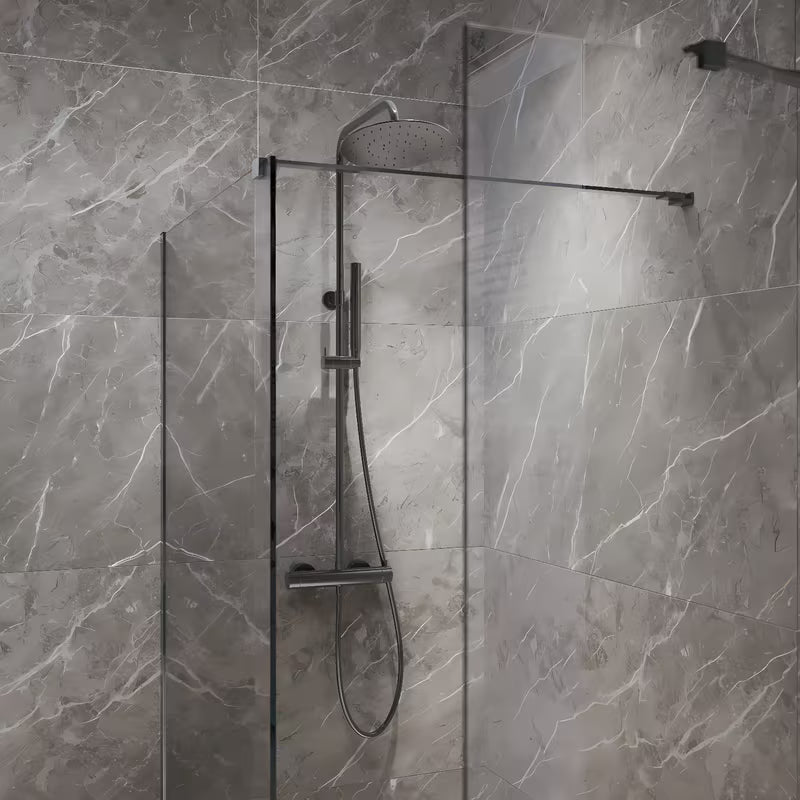 SAT Walk-in walk in Dušo-Sienelė 80 cm juodos spalvos, su skaidriu stiklu ir PVD Gun metal stabilizatoriumi.
