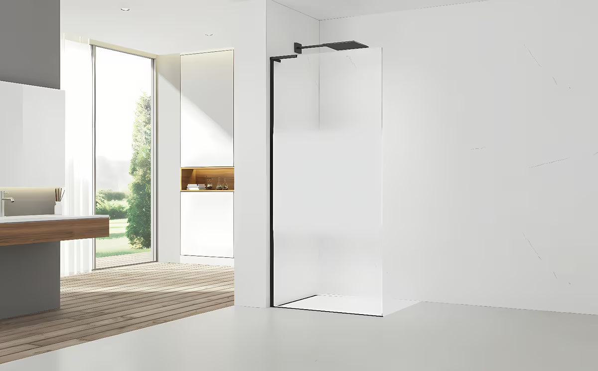 Juoda walk-in dušo sienelė SAT Walk-in 90 cm su skaidriu stiklu ir matine juosta