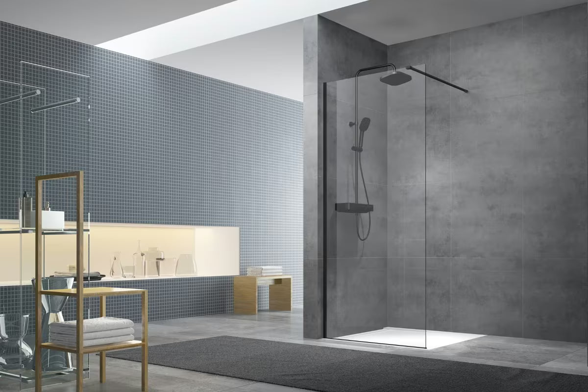 Juoda walk-in dušo sienelė SAT Walk-in 90 cm su skaidriu grūdintu saugiu stiklu