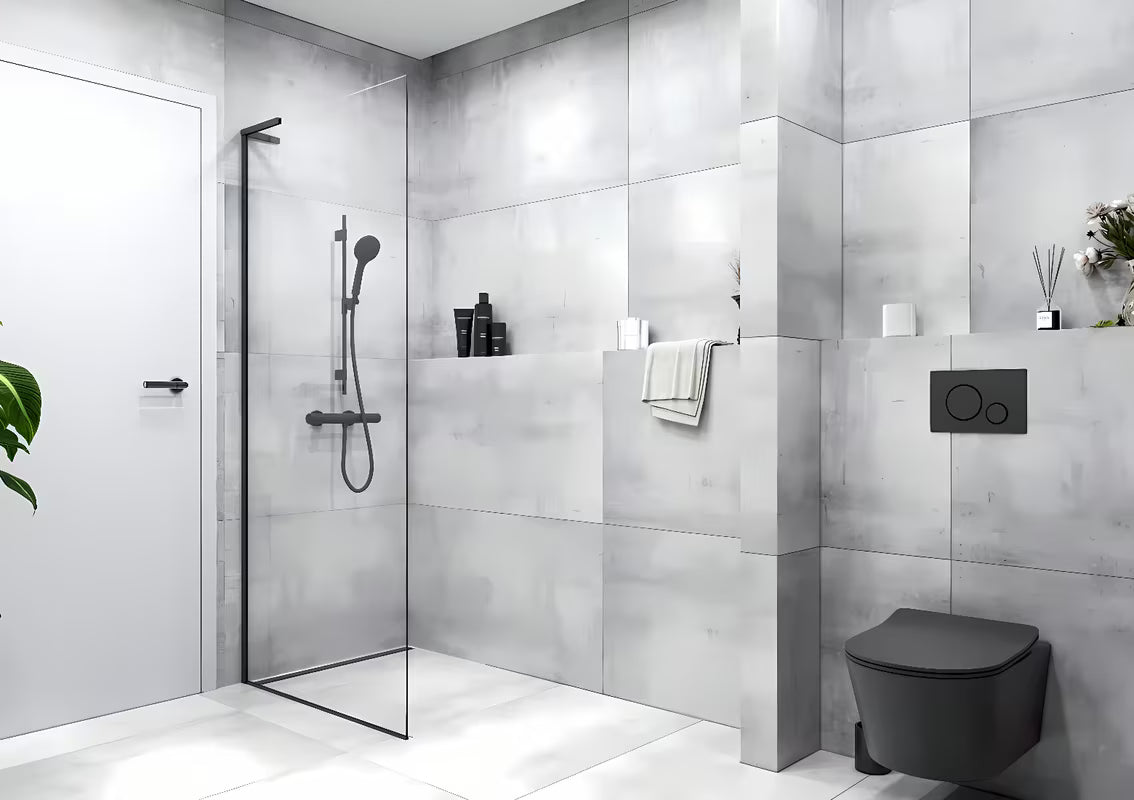 SAT Walk-in walk in Dušo-Sienelė 90 cm juodos matinės spalvos su skaidriu stiklu