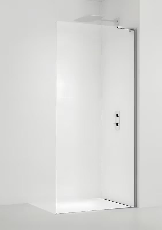 Walk-in dušo sienelė SAT Walk-in 90 cm, chromo spalvos, su skaidriu grūdintu stiklu ir berėmiu dizainu.