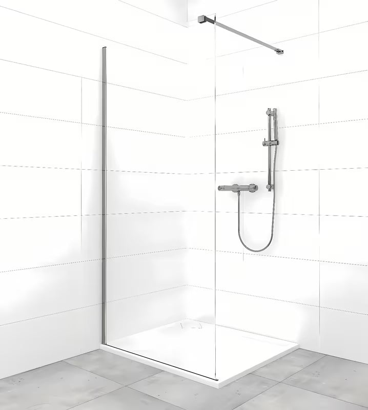 Tvirtinimo laikiklis SAT Walk-In su PVD dangos gun-metal spalvos paviršiumi pro walk-in dušo sienelei.