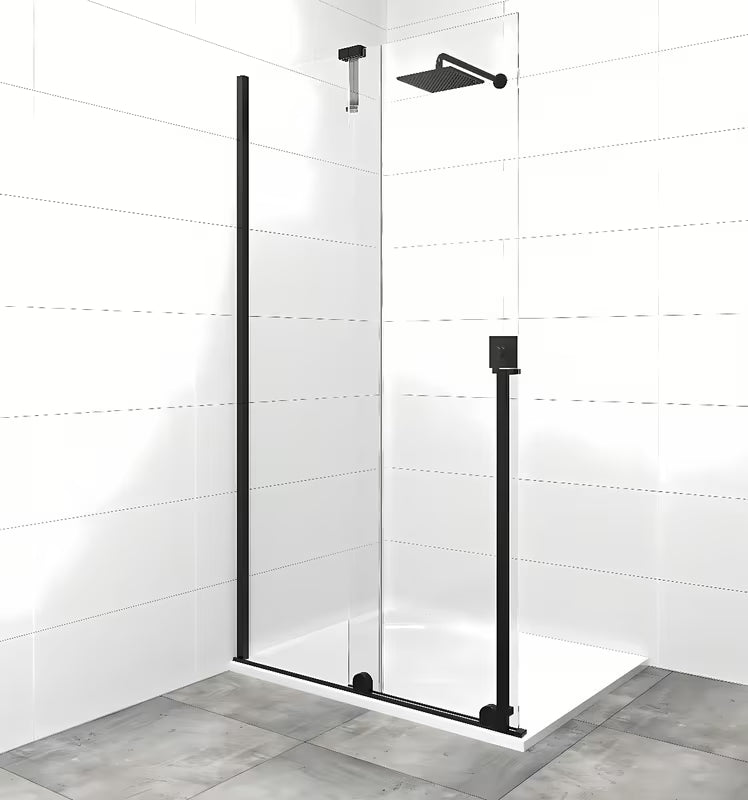 Walk in dušo-sienelė SAT Xmotion 140 cm, su skaidriu stiklu, slankiojančia sistema ir juodais profiliais