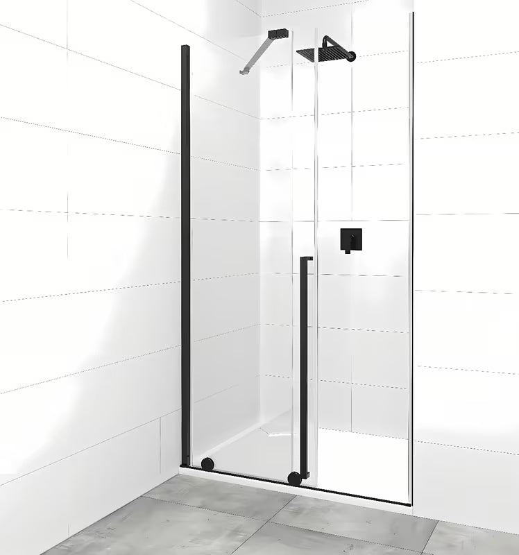 Dušo durys walk-in SAT Walk-In Xmotion 140 cm, juodos spalvos, skaidrus stiklas, stumdoma sistema.