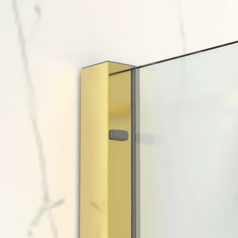 Slankiojanti vonios sienelė SAT Walk-In Xmotion 150x117,5 cm iš skaidraus stiklo su blizgiu auksiniu profiliu.