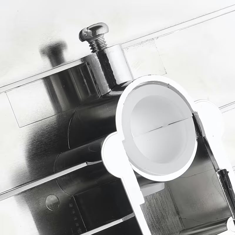Universalus slankiojanti lentynėlė SIKO Chrome dušo stovui su keičiamų plastikinių įvorių rinkiniu