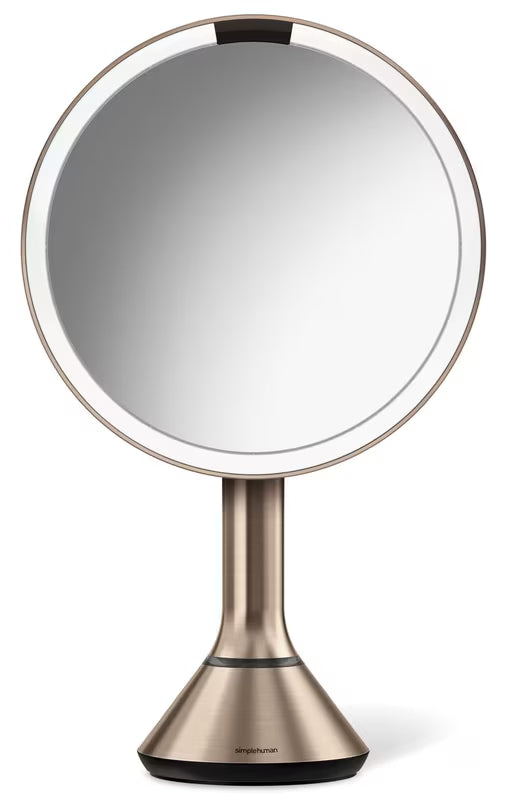 Kosmetinis veidrodėlis Simplehuman Dual Touch, spalva – rose gold, su Tru-lux LED apšvietimu ir jutikliniu ryškumo valdymu.