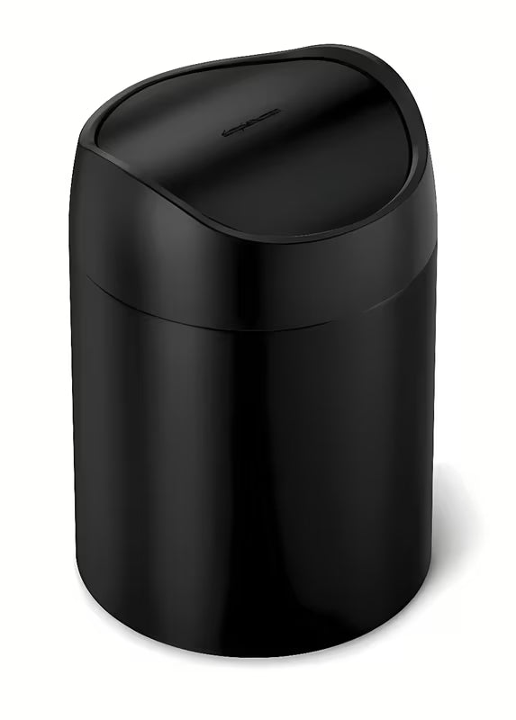 Juodas stalinis šiukšliųdėžė Simplehuman Mini su atverčiamu dangčiu, 1,5 l talpos.