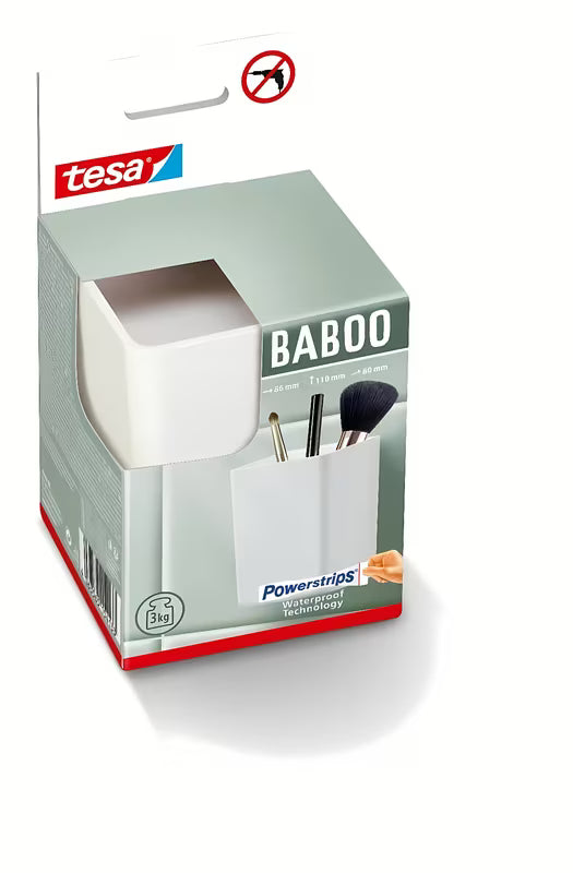Balta sieninė lentynėlė tesa Baboo, montuojama be gręžimo, su klijavimo technologija tesa Powerstrips Waterproof