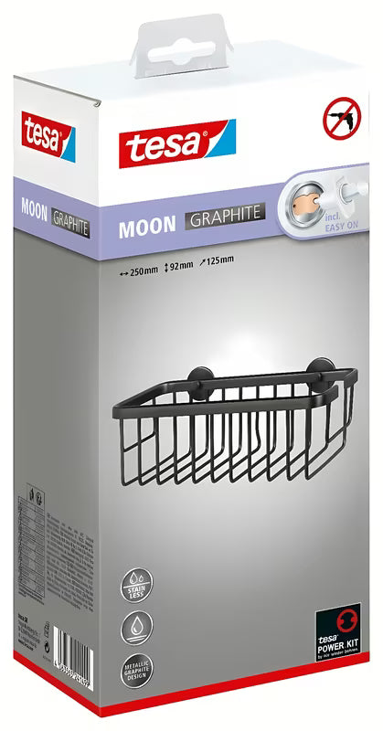 Dušo lentynėlė tesa šukuoto paviršiaus hard graphite pro, montavimas be gręžimo klijuojant