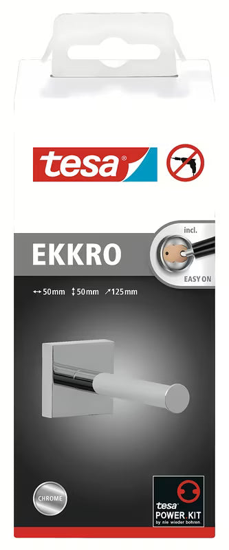 Chromuotas kvadratinis tualetinio popieriaus laikiklis Tesa Ekkro su lipniu tvirtinimu, be gręžimo