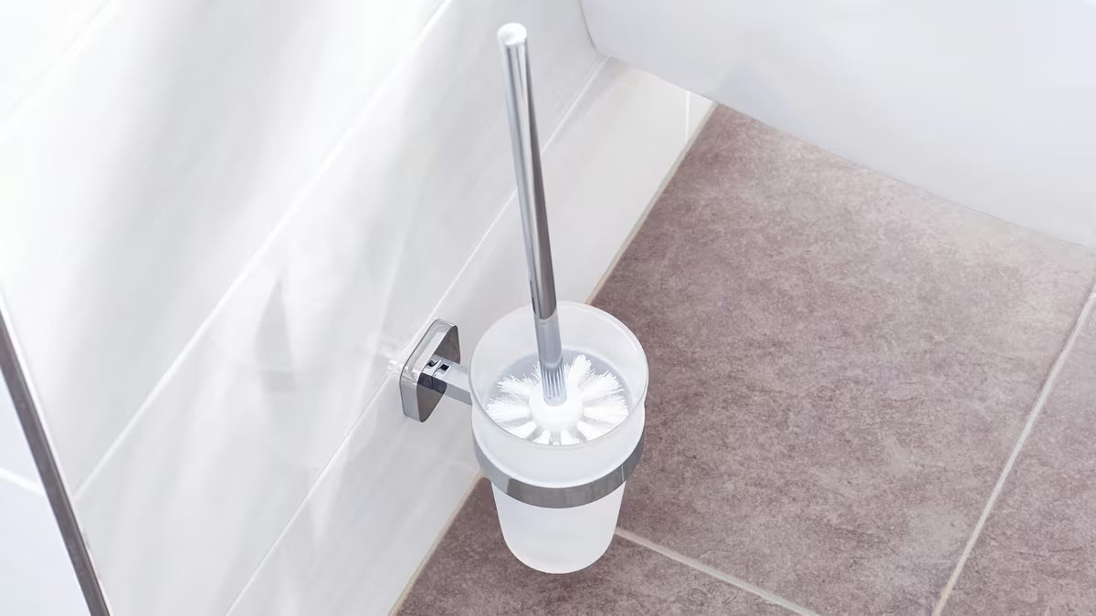 Chromuota sieninė WC šepetys Tesa Elegaant su matinio stiklo indeliu ir tvirtinimu be gręžimo.