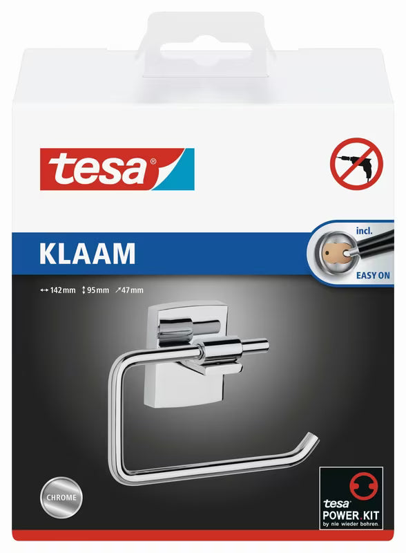 Chromuotas tualetinio popieriaus laikiklis Tesa Klaam su lipniu Power.Kit tvirtinimu be gręžimo