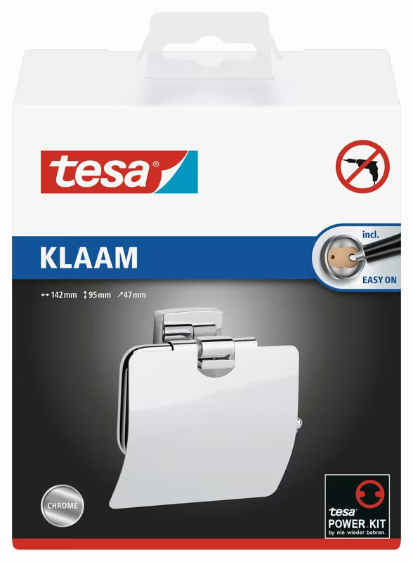 Chromuotas kampuotas tualetinio popieriaus laikiklis Tesa Klaam su montavimu be gręžimo naudojant tesa Power.Kit.