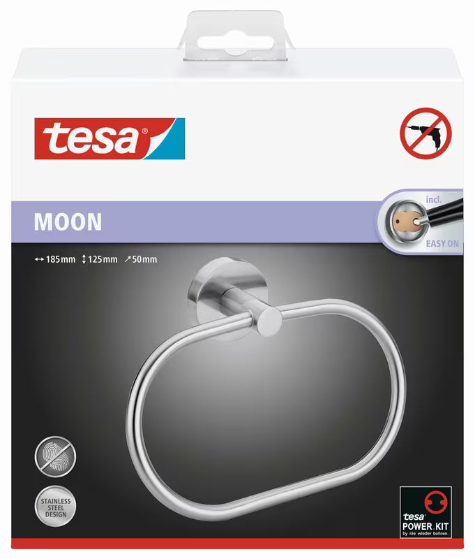 Sieninis rankšluosčio laikiklis Tesa Moon iš šlifuoto plieno, tvirtinamas be gręžimo