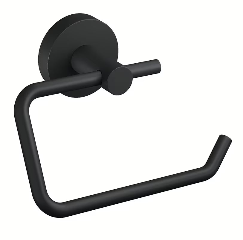 Matinės juodos spalvos tualetinio popieriaus laikiklis be dangčio Tesa Moon Black su tvirtinimu tesa Power.Kit be gręžimo