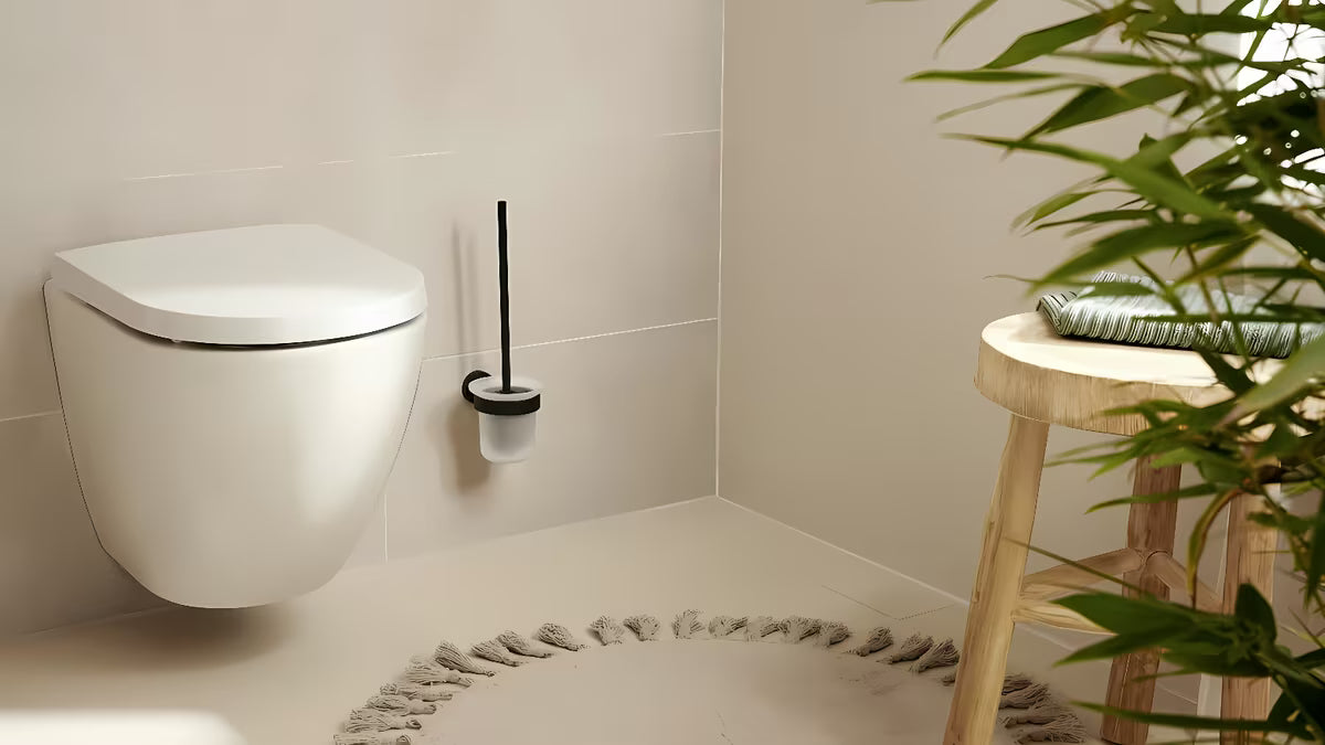 Tesa Moon Black WC šepetys matinės juodos spalvos su satininio stiklo induku