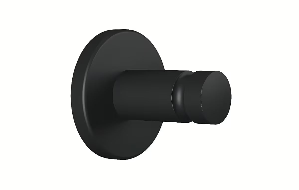 Matinės juodos spalvos kabliukas rankšluosčiams Tesa Moon Black su klijuojamu tvirtinimu Tesa Power.Kit be gręžimo