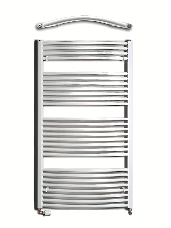 Baltas kombinuotas vamzdinis rankšluosčių džiovintuvas Thermal Trend KDO 132x75 cm pro vonios kambariui arba prieškambariui.