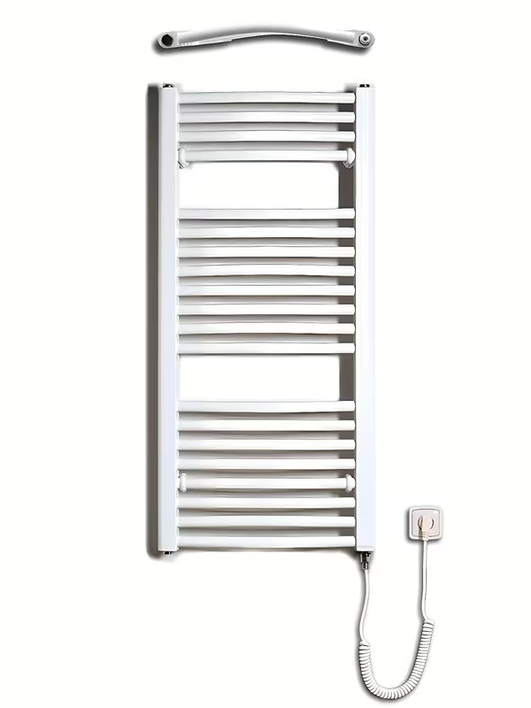Baltas elektrinis vamzdinis rankšluosčių džiovintuvas Thermal Trend KDOE 450x960 mm su kaitinimo elementu ir laidu su kištuku.