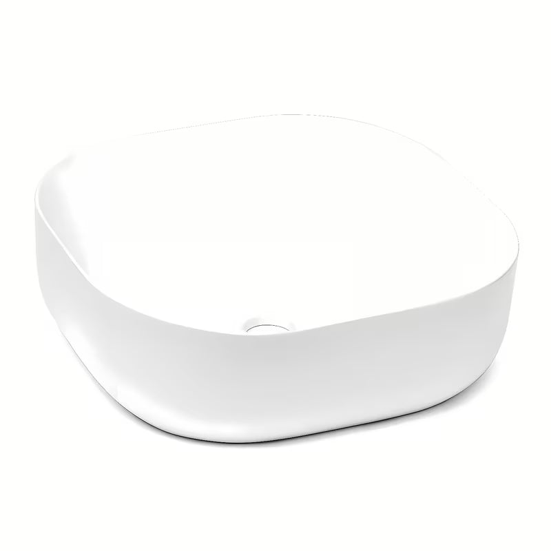 Baltas pastatomas ant stalviršio praustuvas Triomini Slim iš plonos keramikos, be perpylimo apdaila.