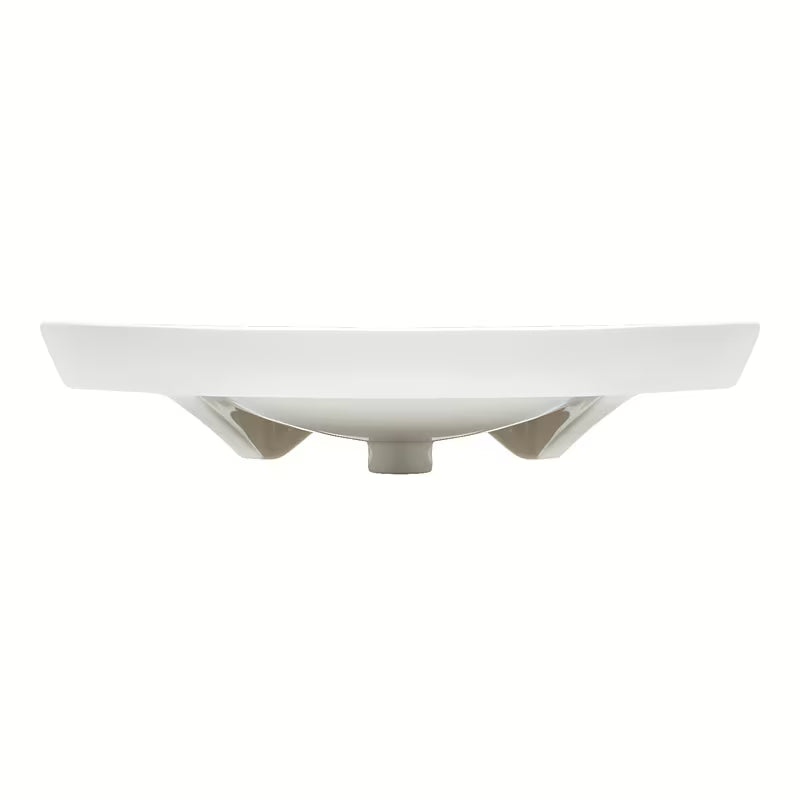 Baltas pakabinami neįgaliesiems praustuvas Vitra 65x56 cm iš keramikos su persipylimu ir anga pro maišytuvui centre.
