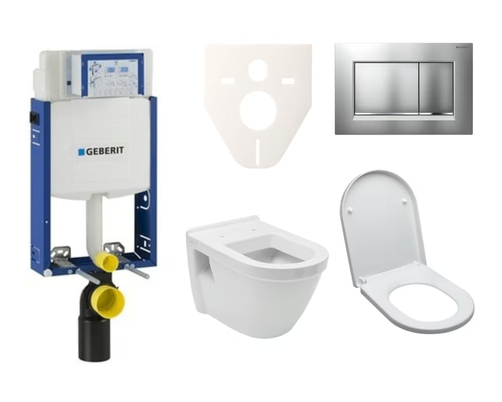 Pakabinami WC komplektas vitra Integra su moduliu įmūrijimui ir bakeliu Geberit pro moderniam vonios kambariui